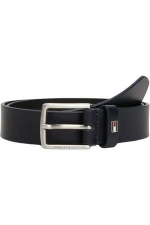 Tommy Hilfiger Skórzany pasek dla dzieci, unisex, stały, niebieski (Space Blue), S/M, , S-M