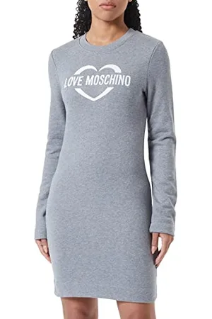 Moschino Damska sukienka z długim rękawem z nadrukiem holograficznym w sercu, , 40