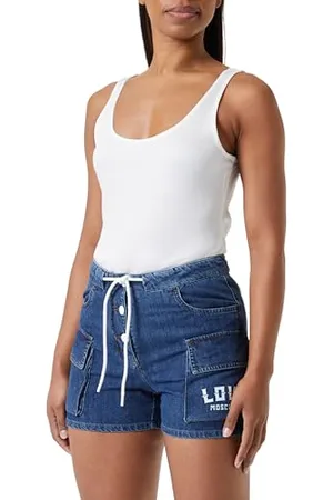 Moschino Damski regularny krój z kieszeniami po bokach, szorty casualowe, ciemnoniebieski, denim, rozmiar 42, , 42