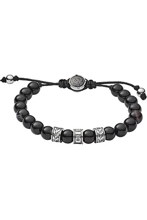 Diesel Bransoletka Dla Mężczyzn Z Koralików, 16,5 Cm - 25 Cm, Czarna, Półszlachetna, DX1101040