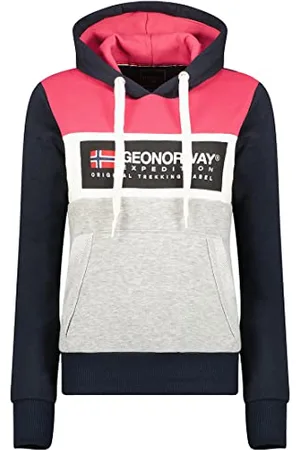 Geographical Norway Golem Lady - Damska bluza z kapturem z kieszeniami kangurka - Bluza damska na co dzień sweter z długim rękawem ciepły, , L