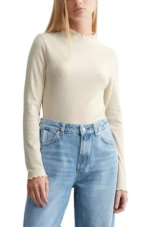 Marc O’ Polo Marc OPolo Denim damska koszulka z długim rękawem z falbankami prążkowana, , M