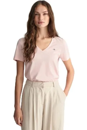 GANT Reg Shield SS V-Neck T-Shirt Koszula damska Różowy, XXL, , XXL