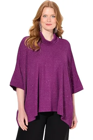 Ulla Popken Damska koszulka duże rozmiary, plus size, efekt brokatu, oversize, golf, pół rękawów, , 50-56