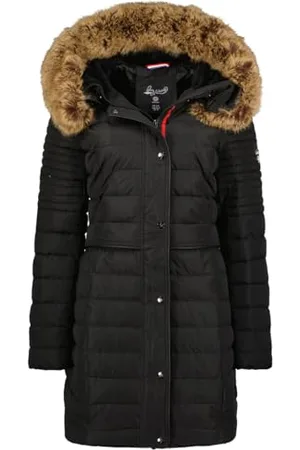 Geographical Norway Charlize Lady Długa gruba ciepła parka damska jesienno-zimowa - cienki płaszcz ze sztucznego futra z kapturem, kurtka wiatrowa, elegancka kurtka damska ( M), , M