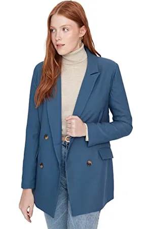 Trendyol Damska kurtka oversize dwurzędowa z klapami i kołnierzem, , 60