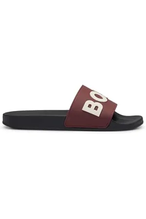 HUGO BOSS Męskie klapki Kirk Slid Made in Italy z wytłoczonym logo, Czerwona, 44 EU