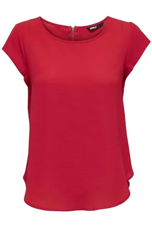 ONLY Kobiety Onlvic Ss Solid Top Noos Ptm Bluzka, Czerwony, 36