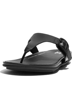 FitFlop Damskie sandały Gracie z gumową klamrą skórzane, płaskie, czarne, 38 EU, , 39 EU