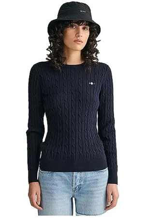 GANT Damski sweter ze stretchu bawełnianego z dekoltem w kształcie litery C, niebieski (Abendblau), XXS