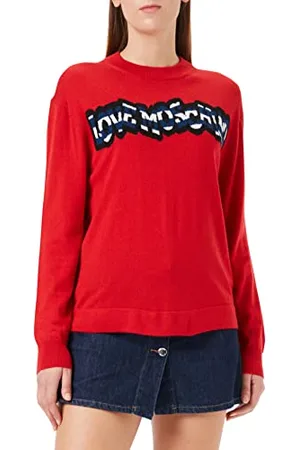 Moschino Damski sweter o regularnym kroju z długim rękawem z prążkowanym logo, , 44