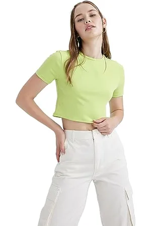DeFacto Damska koszulka Crop Tops – klasyczna koszulka basic dla kobiet – wygodna koszulka dla kobiet, , XXL