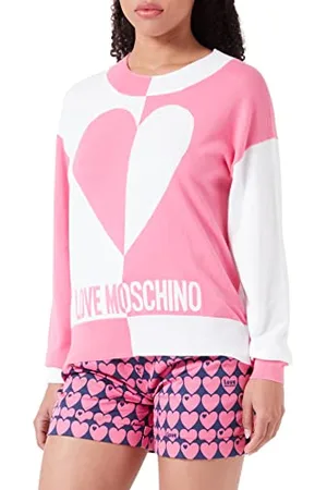 Moschino Damski sweter z długim rękawem z okrągłym dekoltem, fuksja biały, rozmiar 40, , 40