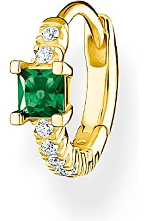 Thomas Sabo Damen Single-Creole in der Farbe Gold aus 925 Sterlingsilber mit 750 Gelbgold Veredelung mit weißen und grünen Zirkonia, Größe: 13x4mm, CR691-971-7