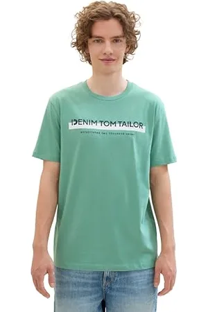 TOM TAILOR Męski t-shirt slim fit z nadrukiem logo z bawełny, , XXL