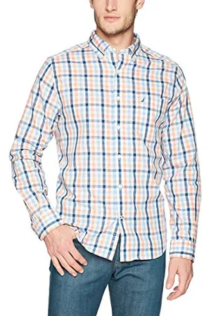 Nautica Męska koszula Wrinkle Resistant Long Sleeve Front Shirt z kołnierzem zapinanym na guziki, , M
