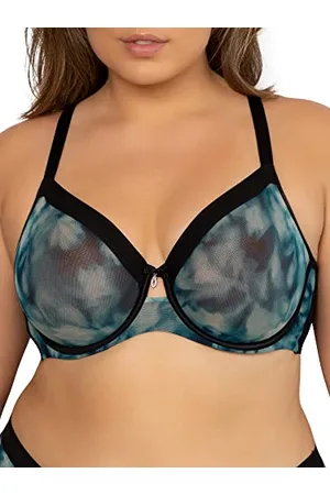 CURVY COUTURE Damska przezroczysta siatka, biustonosz bez podszewki, z pełnym pokryciem, wzór kwiatowy, 90H