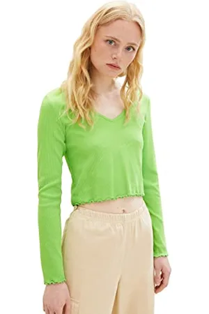 TOM TAILOR TOM TAILOR Damska krótka koszula jeansowa z długimi rękawami i prążkowaną strukturą, , XL