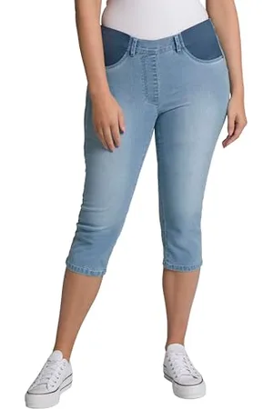 Ulla Popken Damskie dżinsy Capri, paski, elastyczny ściągacz, jasny niebieski (Light Blue Denim), 42