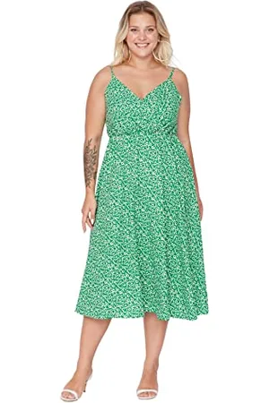 Trendyol Damska sukienka midi o linii A, regularna, plus size, zielona, XL, , XL