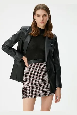Koton Damska spódnica ze sztucznej skóry, mini tweed, , 36