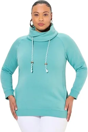 Ulla Popken Bluza damska, duże rozmiary, duże rozmiary, szeroka stójka, kieszenie, raglanowy długi rękaw, , 46-48