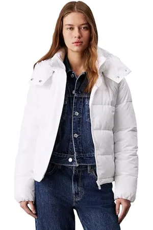 Calvin Klein Damska krótka matowa kurtka puchowa z kapturem, , XL