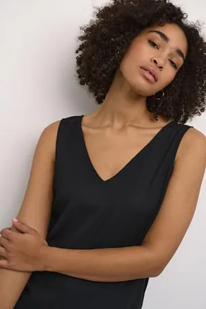 Kaffe Damski Tank Top V-Neck Sleeveless Regular Fit Hip Length Wide Shoulders Damski, , 40