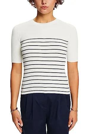 ESPRIT Sweter z krótkim rękawem w paski, 100% bawełna, , M