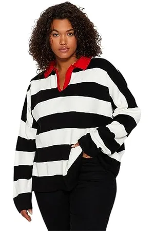 Trendyol Damska bluza w paski z długim rękawem w dużym rozmiarze, , 3XL
