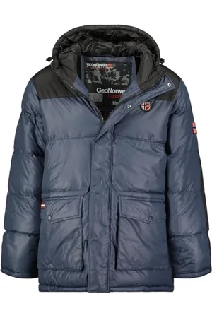 Geographical Norway Cisar Men Parka, długa, ciepła, jesienno-zimowa, wodoodporna kurtka z kapturem, outdoorowa futrzana kurtka wiatrówka, męska (granatowa, 2XL), , XXL