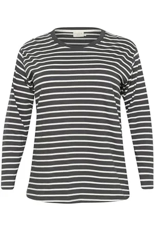 Kaffe Plus Size Damska koszulka z długim rękawem Regular Fit Crew Neck, , L/du?y rozmiar
