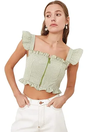 Trendyol Damska bluzka o regularnym kroju bodycon z kwadratowym kołnierzem, , 38