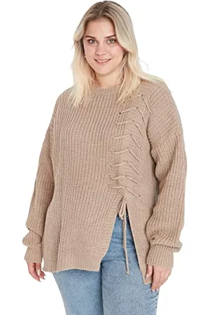 Trendyol Damski plus size regularny dwurzędowy dekolt w serek dzianina plus size sweter, , 4XL Duże rozmiary