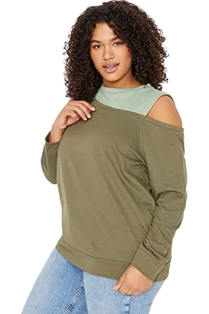 Trendyol Kobiety Plus Size Regularny krój Podstawowa Bluza z okrągłym dekoltem Dzianinowa Plus Size, , 3XL, , 3XL duże rozmiary
