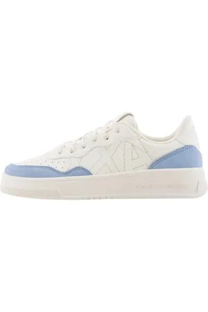 Armani Exchange Damskie buty sportowe Seattle, Suede Details, Embroidered Logo Sneaker, Off White+ Blue + Off White, 39,5 EU, , 39.5 EU