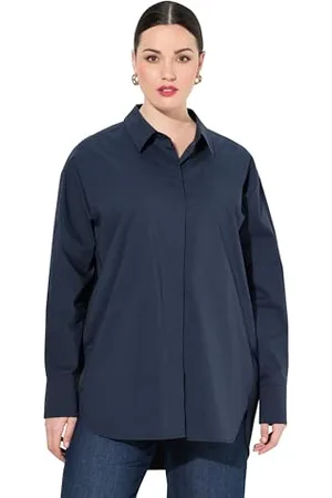 Ulla Popken Damska bluzka koszulowa, duże rozmiary, plus size, guziki z masy perłowej, oversize, kołnierzyk koszuli, długi rękaw, , 62-64