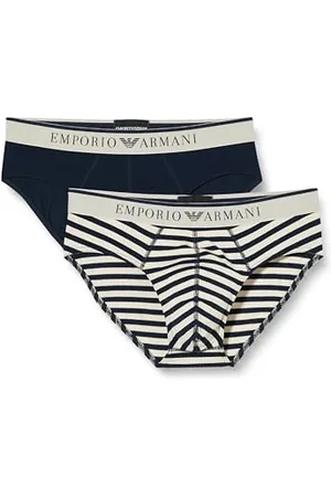 Emporio Armani Męska przędza bawełniana barwiona 2-pak majtek, morska/cielisty pasek, S, , S