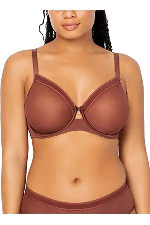 CURVY COUTURE Women’s Sexy Sheer Mesh Plus Size Full Coverage Bra, Chocolate, 34DD