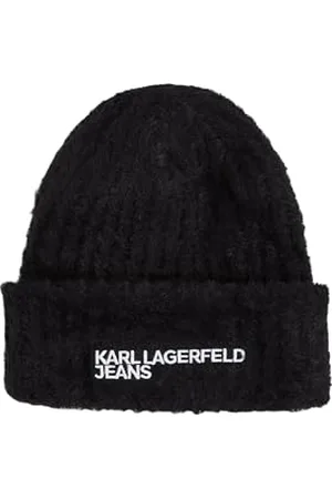 Karl Lagerfeld DAMSKIE, CZAPKA Z FUTRZANYM LOGO, CZARNA, JEDEN ROZMIAR