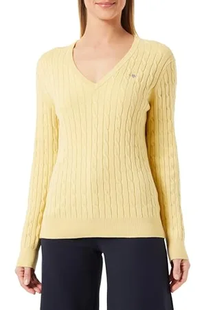 GANT Stretch Cotton Cable V-Neck, , M