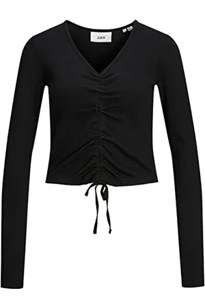 JACK & JONES JACK&JONES JXFENJA STR LS Rib Crop JSR Top, Black, L, , L