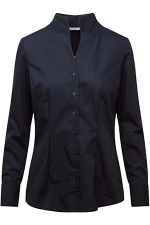 Seidensticker Damska bluzka - bluzka miejska - nie wymaga prasowania - bluzka z kołnierzem kielichowym - krój slim fit - długi rękaw - 100% bawełna, , 46