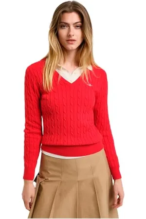 GANT Stretch Cotton Cable V-Neck, , XS