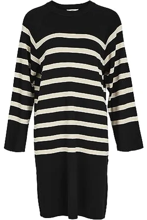 Object Damska sukienka z dzianiny w paski, Black 3, XL