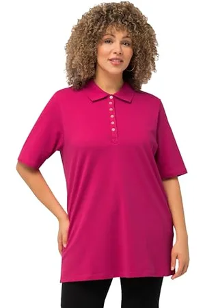Ulla Popken Kurzärmeliges Koszulka polo Samtband, Reguläre Passform T-Shirt, Fuksja Pink, 62-64 Kobiety, , 60-62
