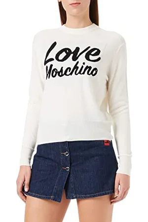 Moschino Damski Slim Fit Long Sleeved with Love Penguins Intarsia. Sweter Sweter, , 48