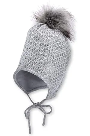 Sterntaler Dziewczęca czapka z pomponem Strass-Herz czapka, srebrna nakrapiana, 45