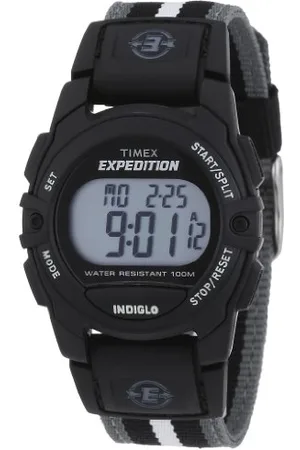 Timex Zegarek Unisex Expedition CAT cyfrowy wyświetlacz czarna koperta 33 mm z paskiem amteriałowym w czarno szare paski T49661