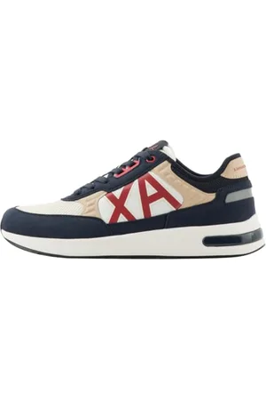 Armani Exchange Męskie buty sportowe Dusseldorf Embossed Geometric Motifs, Navy+ Safari+ czerwone, 44 EU, , 44 EU